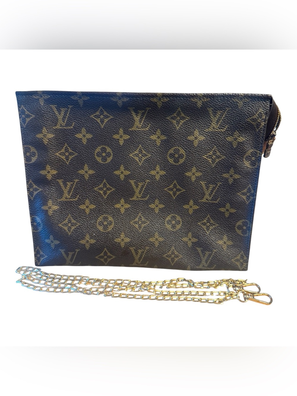 Louis Vuitton Monogram Toiletry Pouch 26 Clutch with Gold Tone Chain